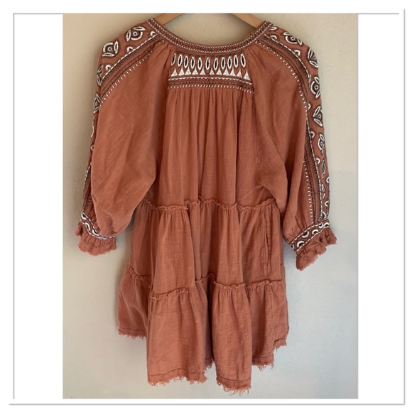 Free People Dreamweaver Embroidered Tunic Peasant Top Orange Brown Size Medium - Picture 6 of 10